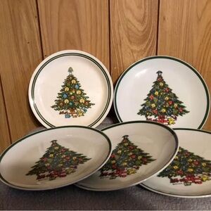 Moi Holiday Tree Dessert/Side Plates Set - Green and White